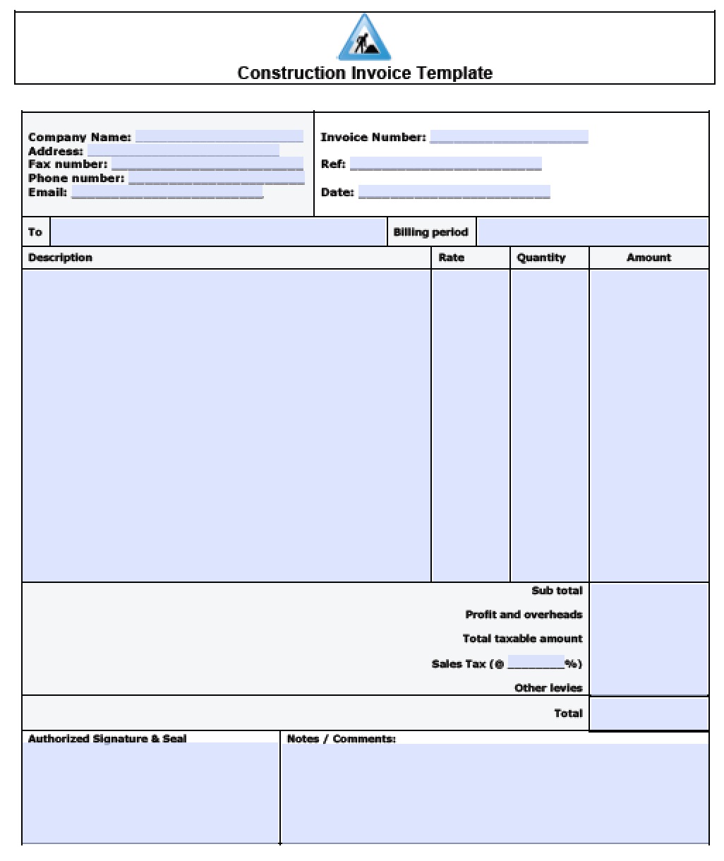 Construction Invoice Template Invoice Example