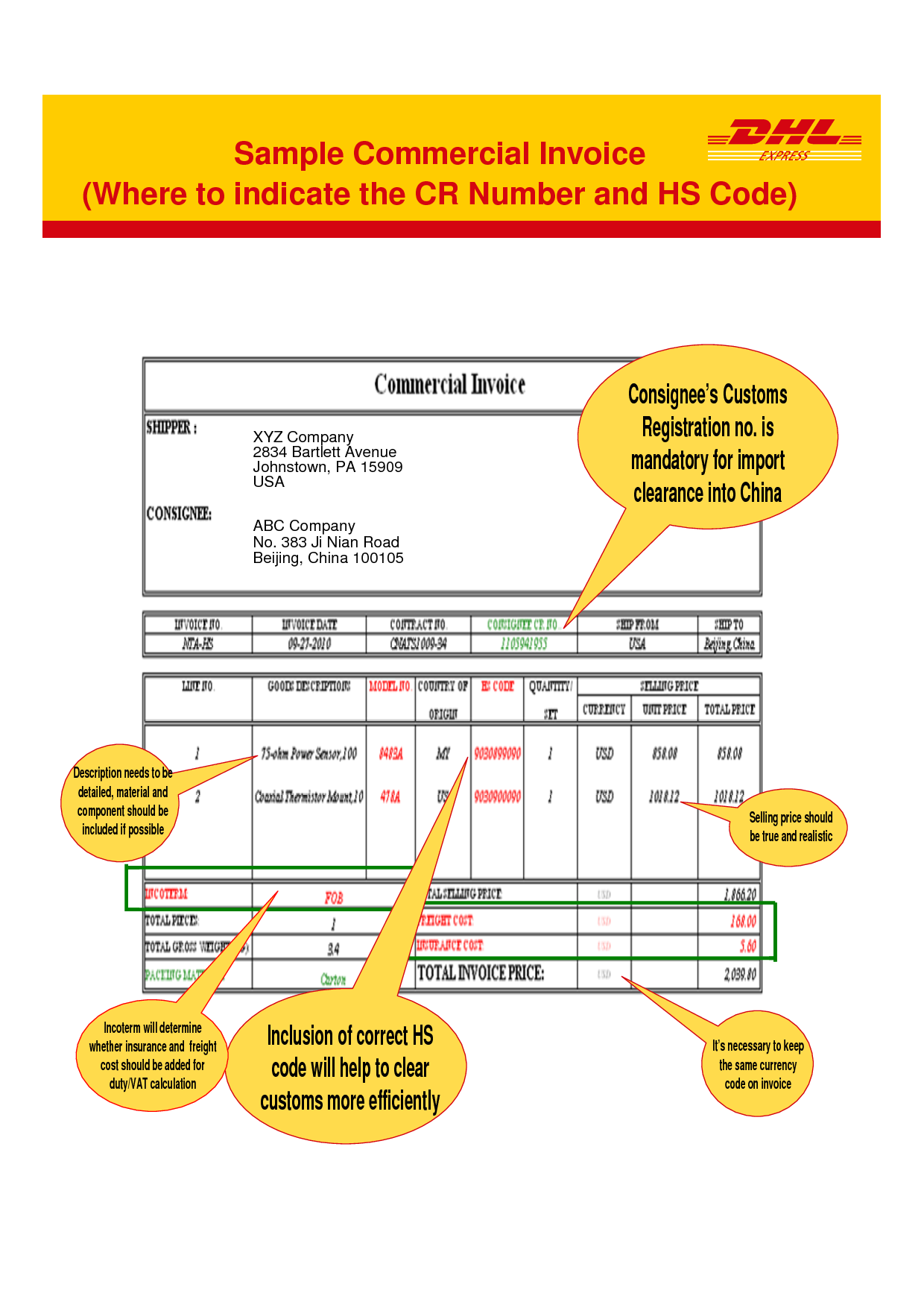 Dhl Commercial Invoice Template Invoice Example