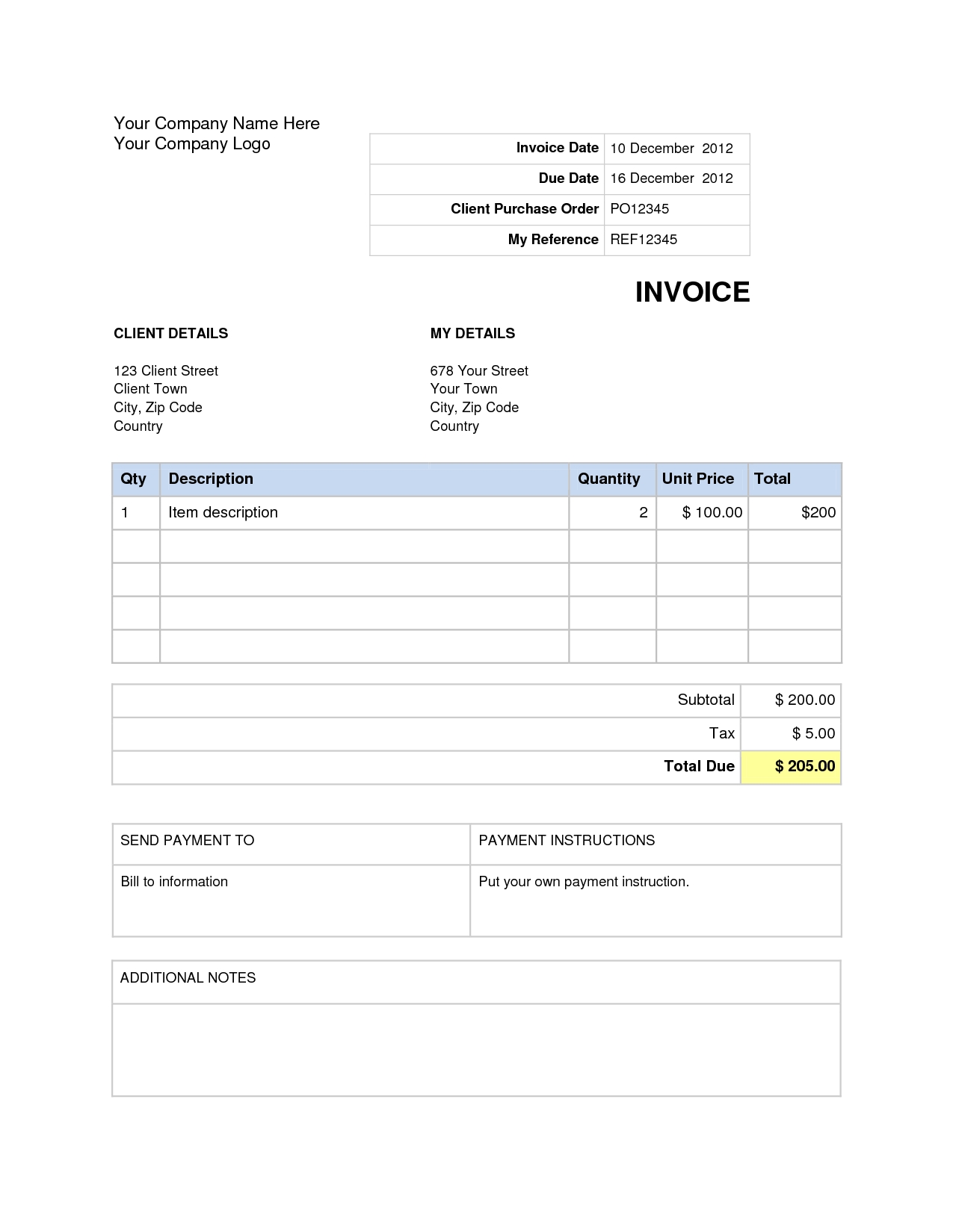 Download Invoice Template Word 2007 Invoice Example