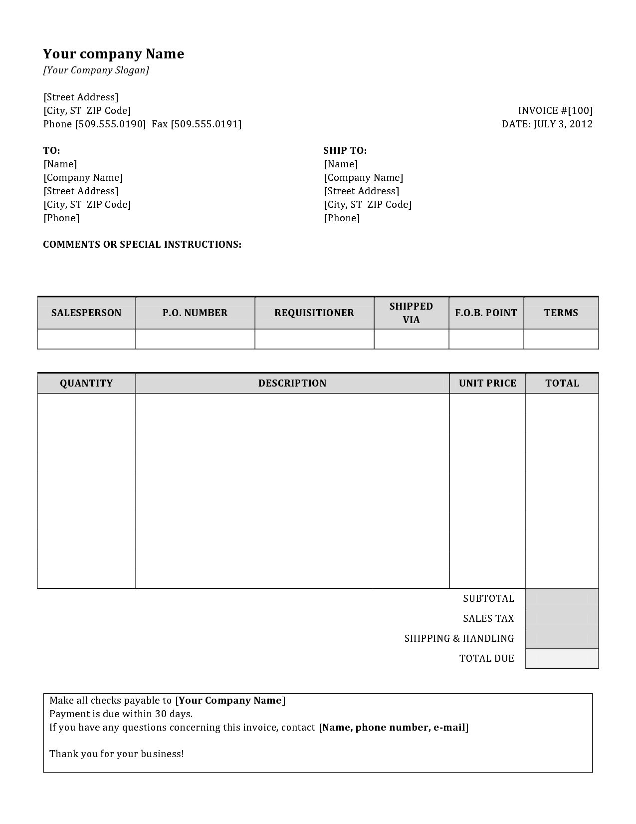 Invoice Format Doc Invoice Example