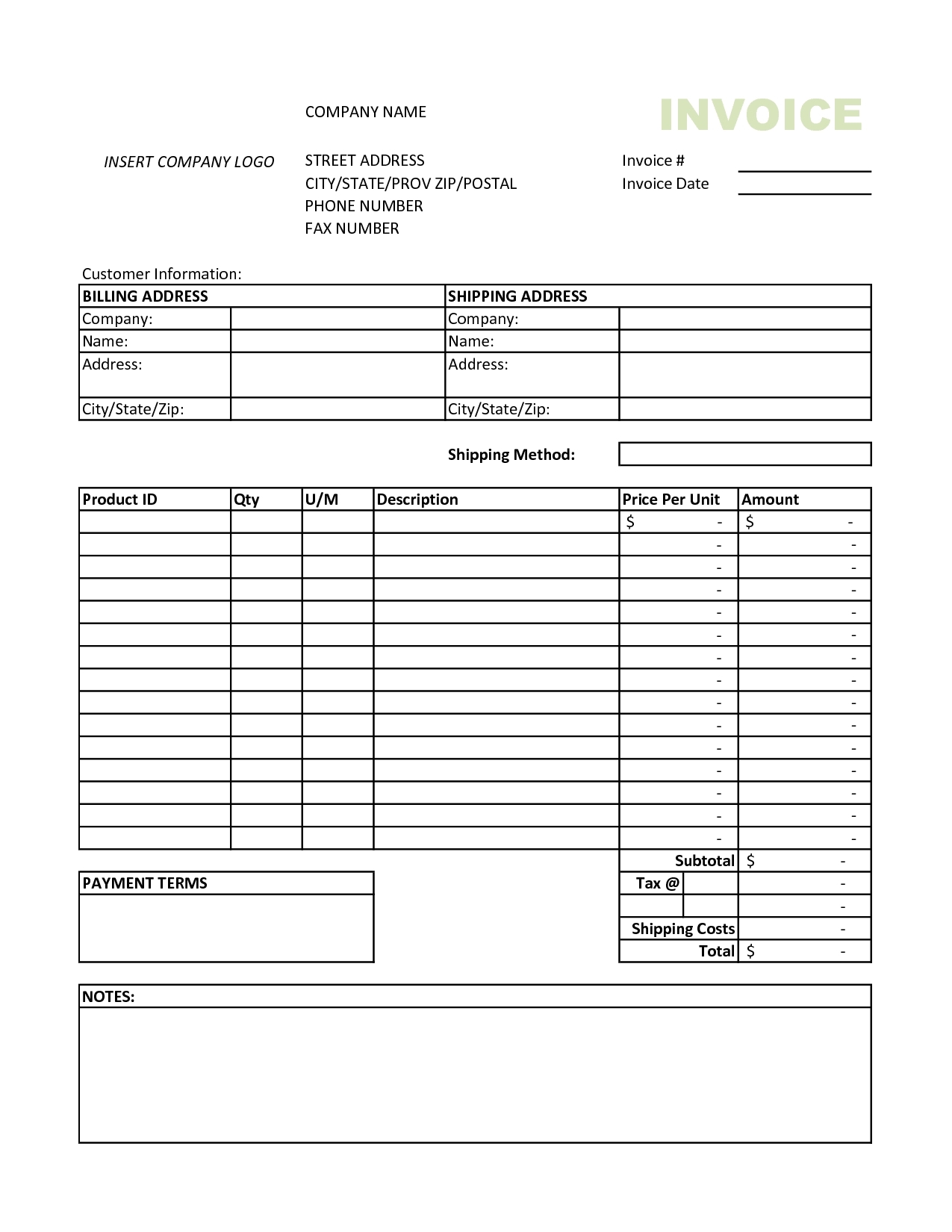 free excel invoice format