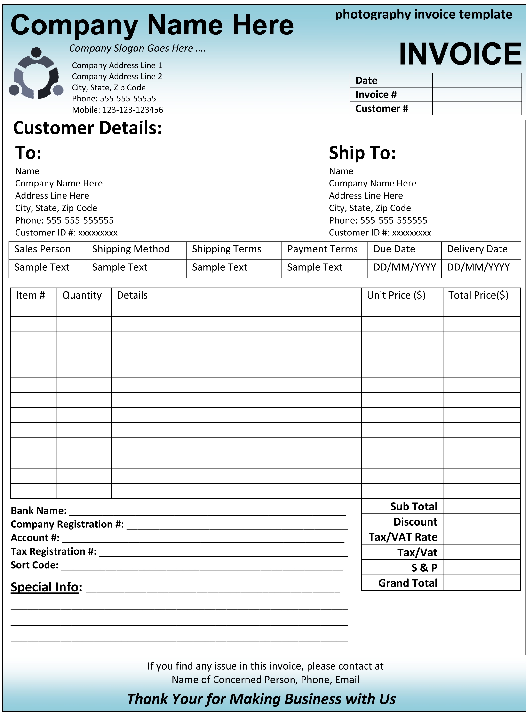 Photography Invoice Template Word Invoice Example