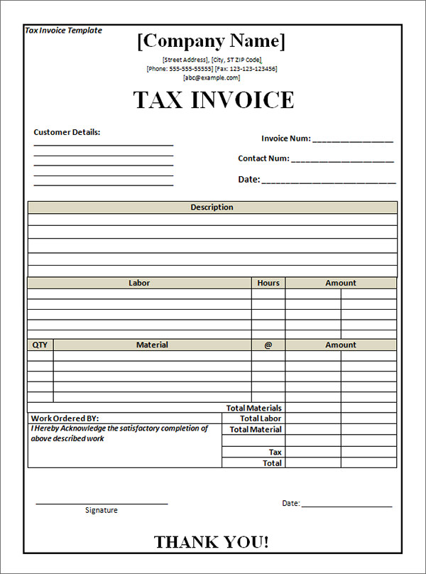 Tax Invoice Template South Africa Invoice Example