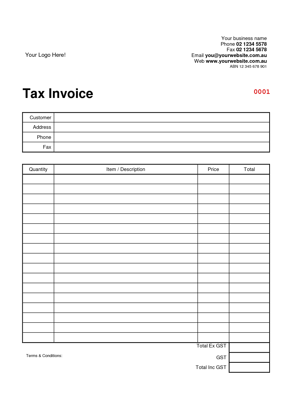 Tax Invoice Template Word Doc Invoice Example