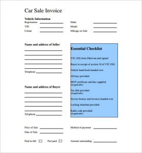 Used Car Sales Invoice Template Uk 