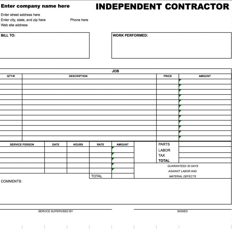 Contractor Invoice Template 6 Printable Contractor Invoices