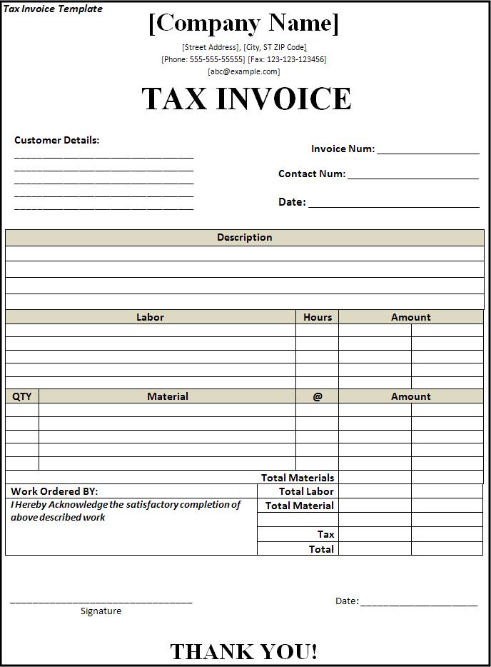 Free Tax Invoice Template Excel Invoice Example