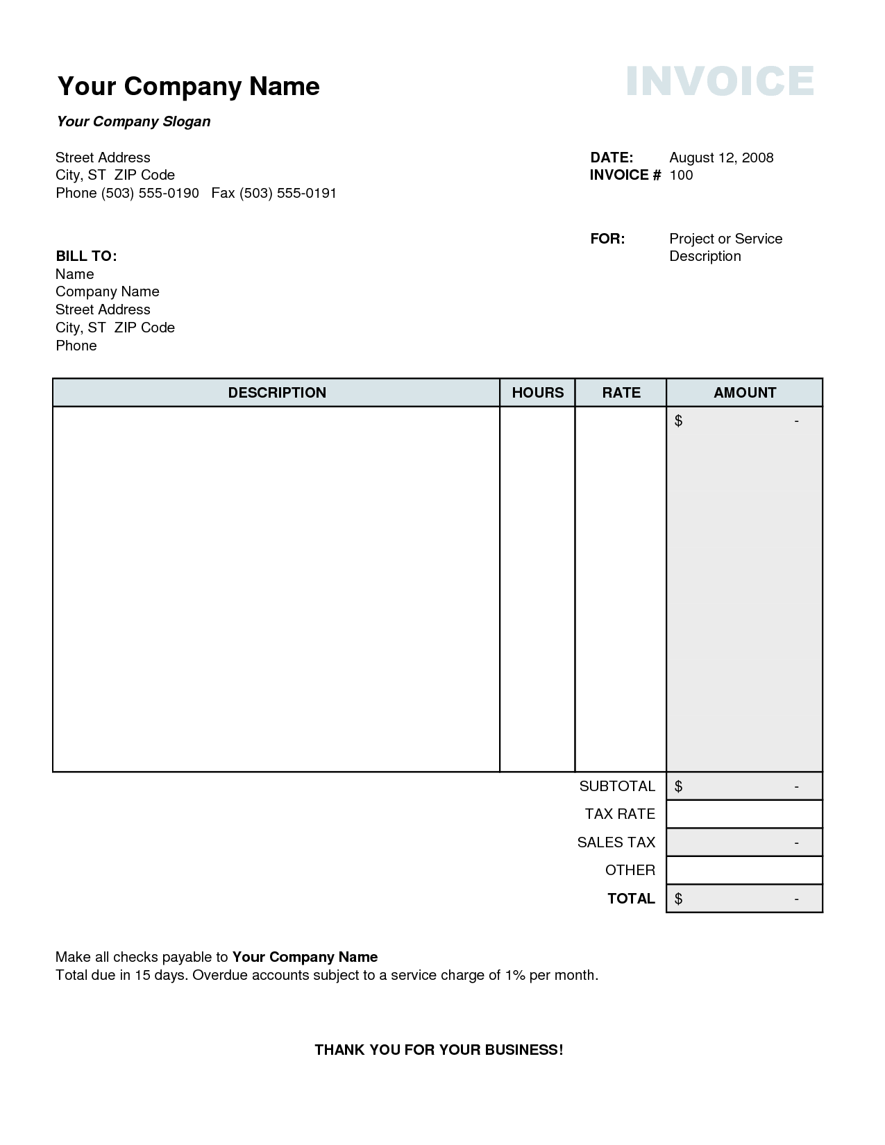 sample invoice template excel
