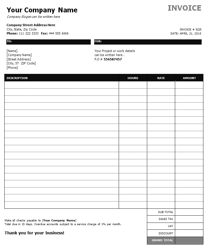 Hourly Invoice Template Invoice Example