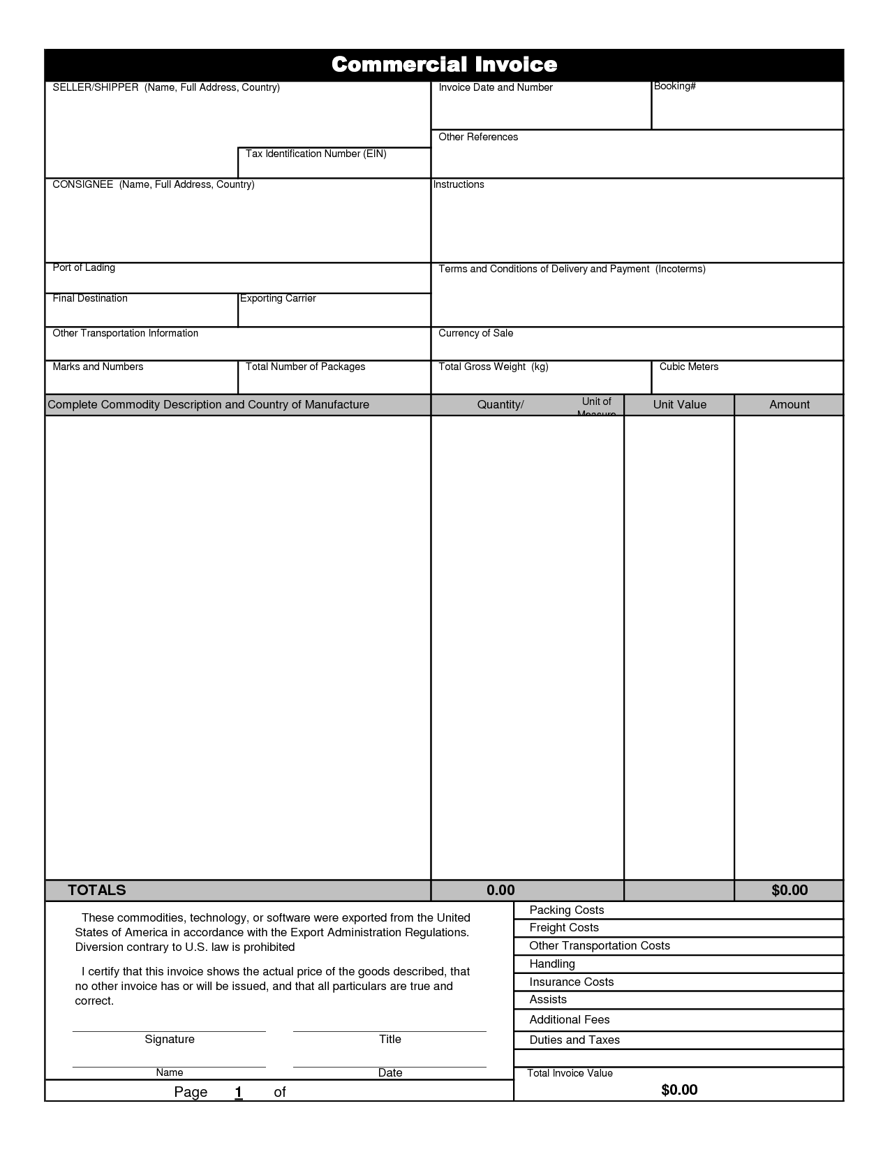 International Commercial Invoice Template Invoice Example