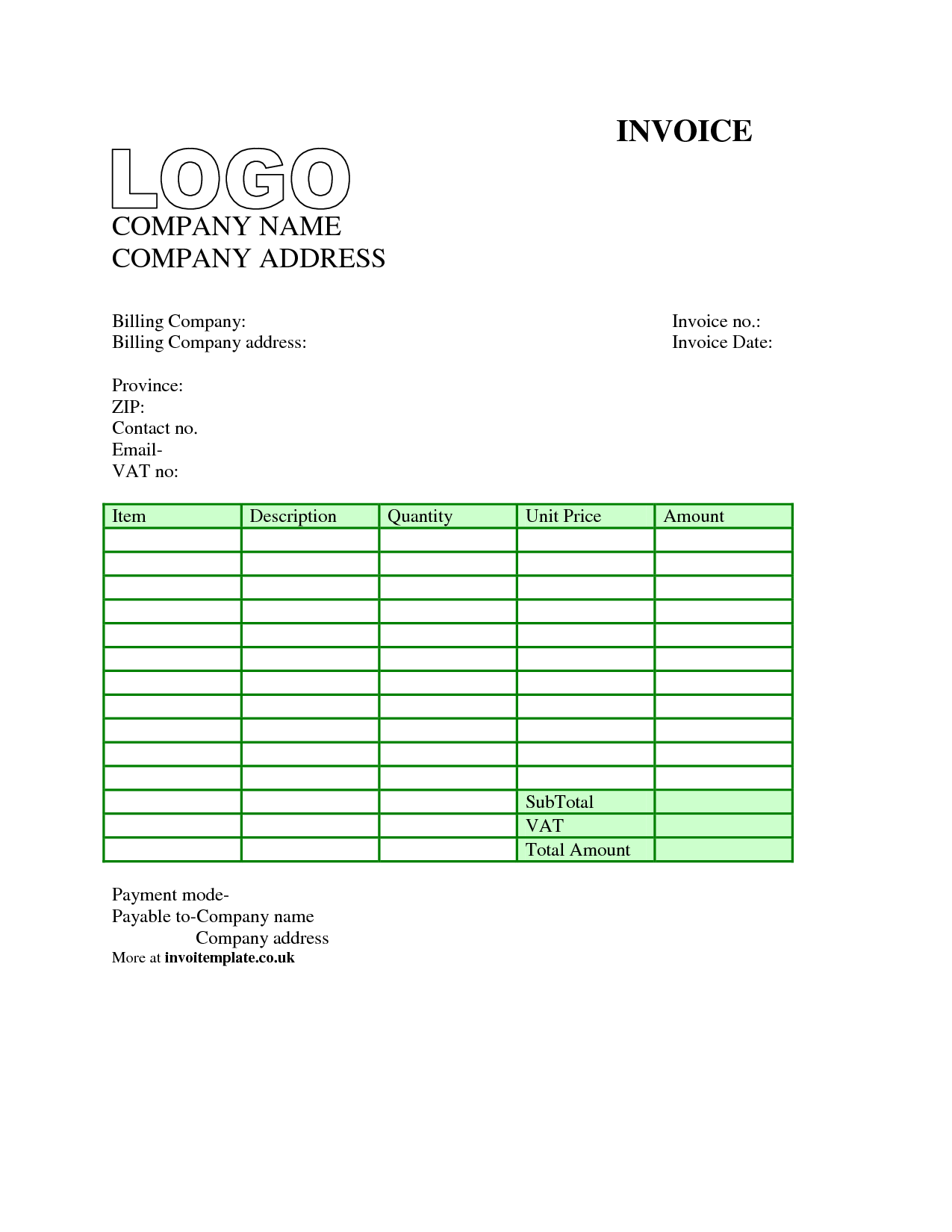 Invoice Template Uk Word Invoice Example