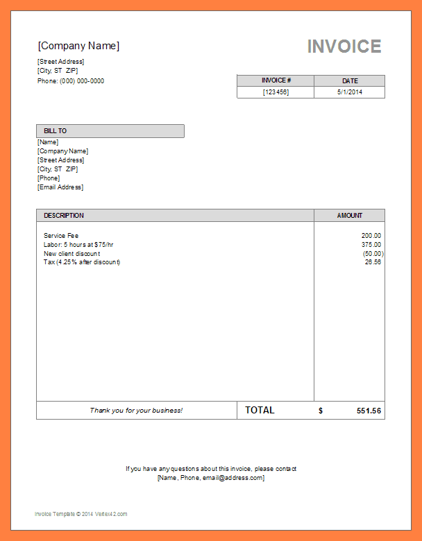 word invoice format