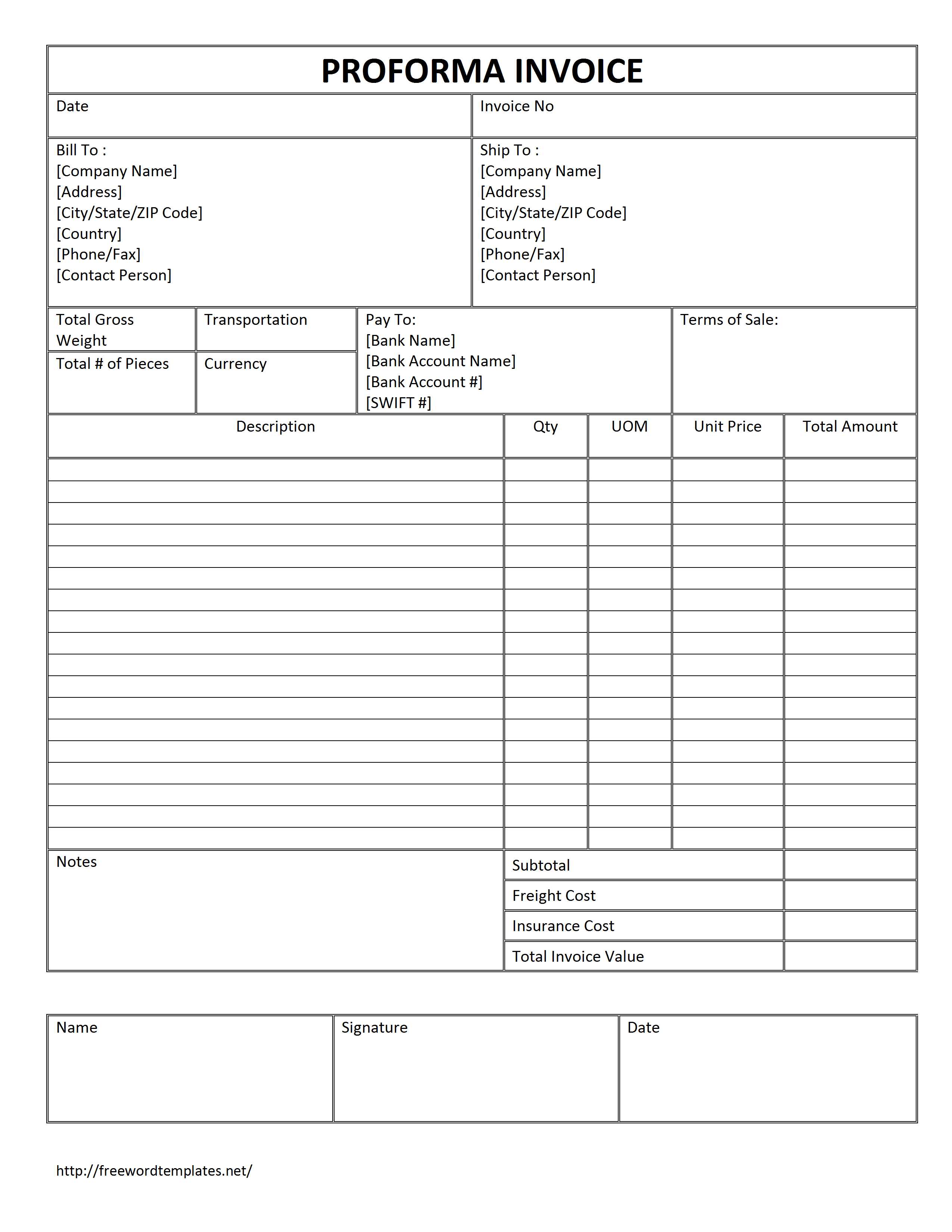 commercial invoice free template