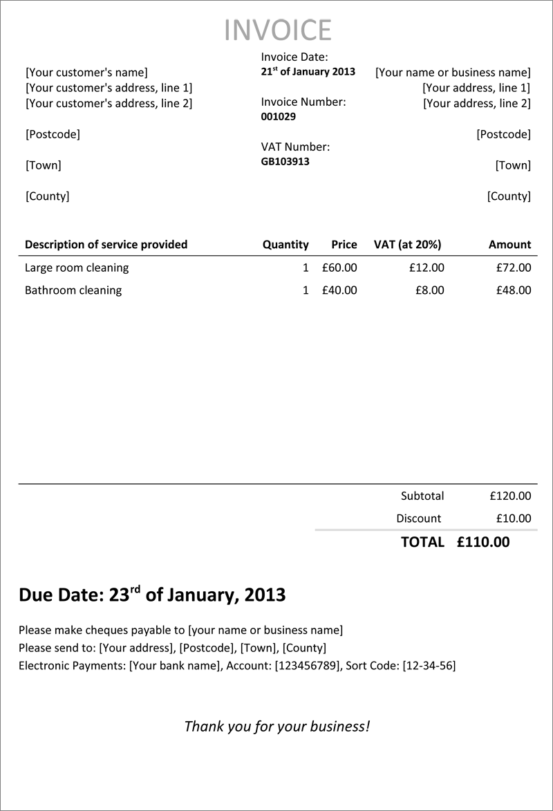 Self Employed Invoice Template Invoice Example