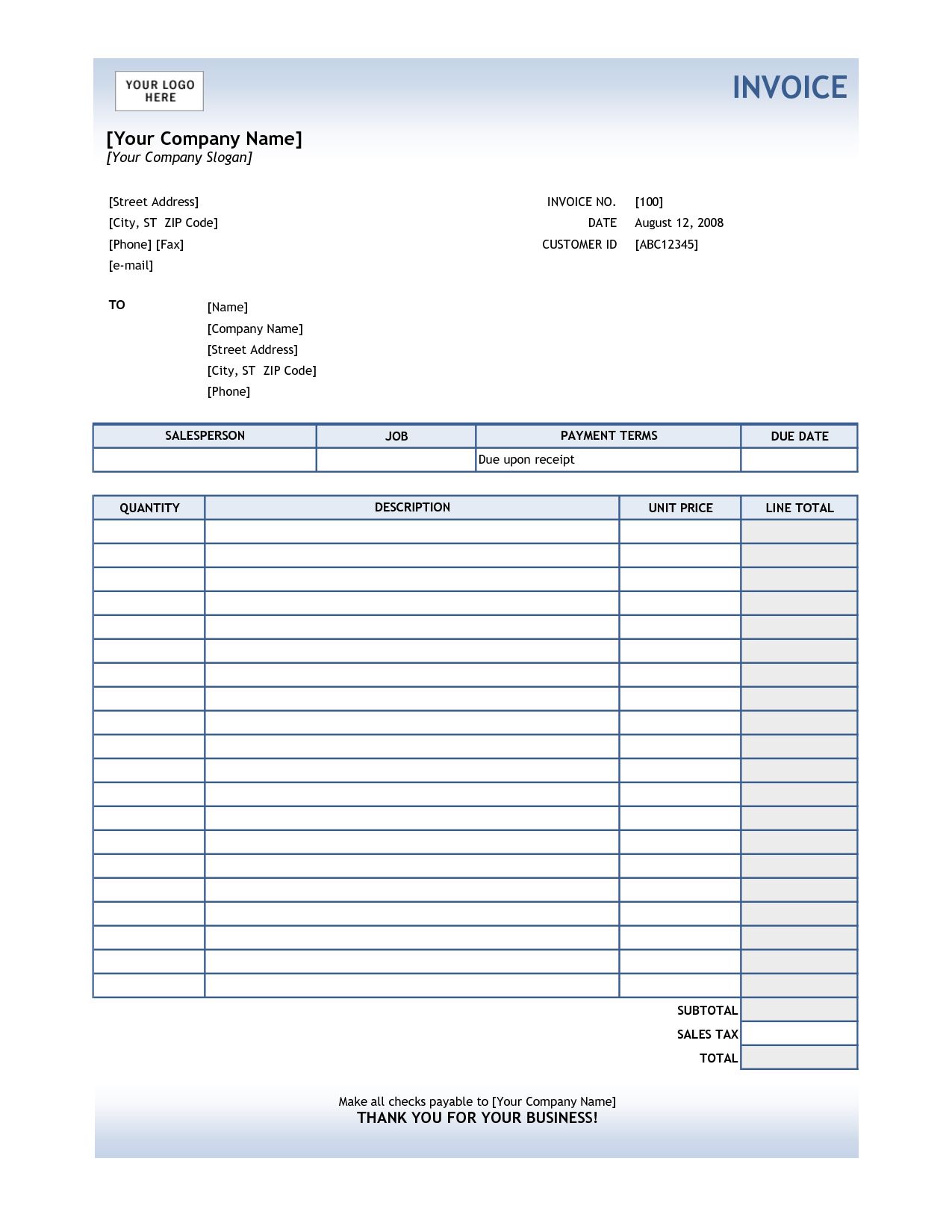 microsoft excel free invoice template